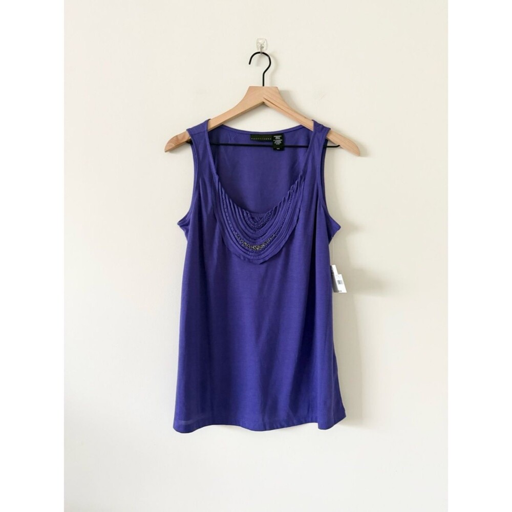 NWT Apostrophe Purple Sleeveless Tank with Layered Beaded Neckline Size M